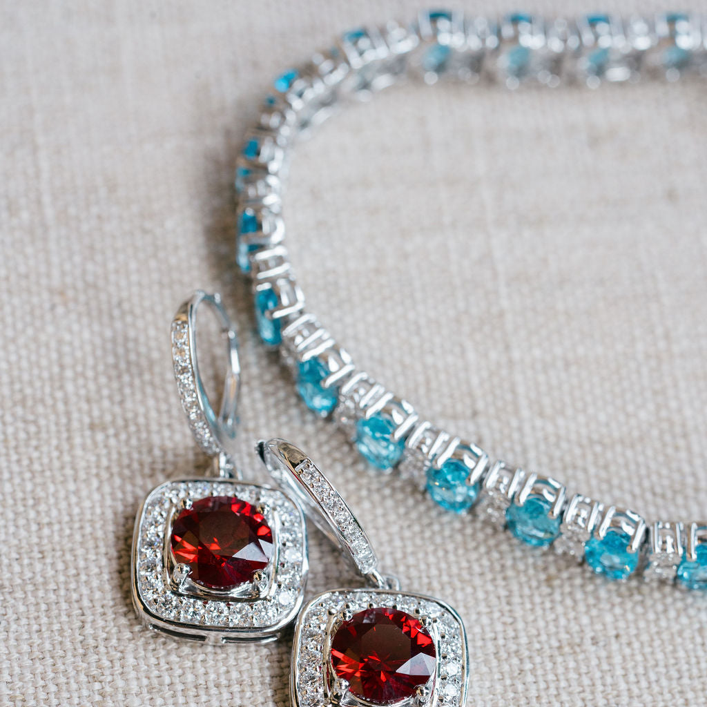 Blue Topaz and Diamond Tennis Bracelet