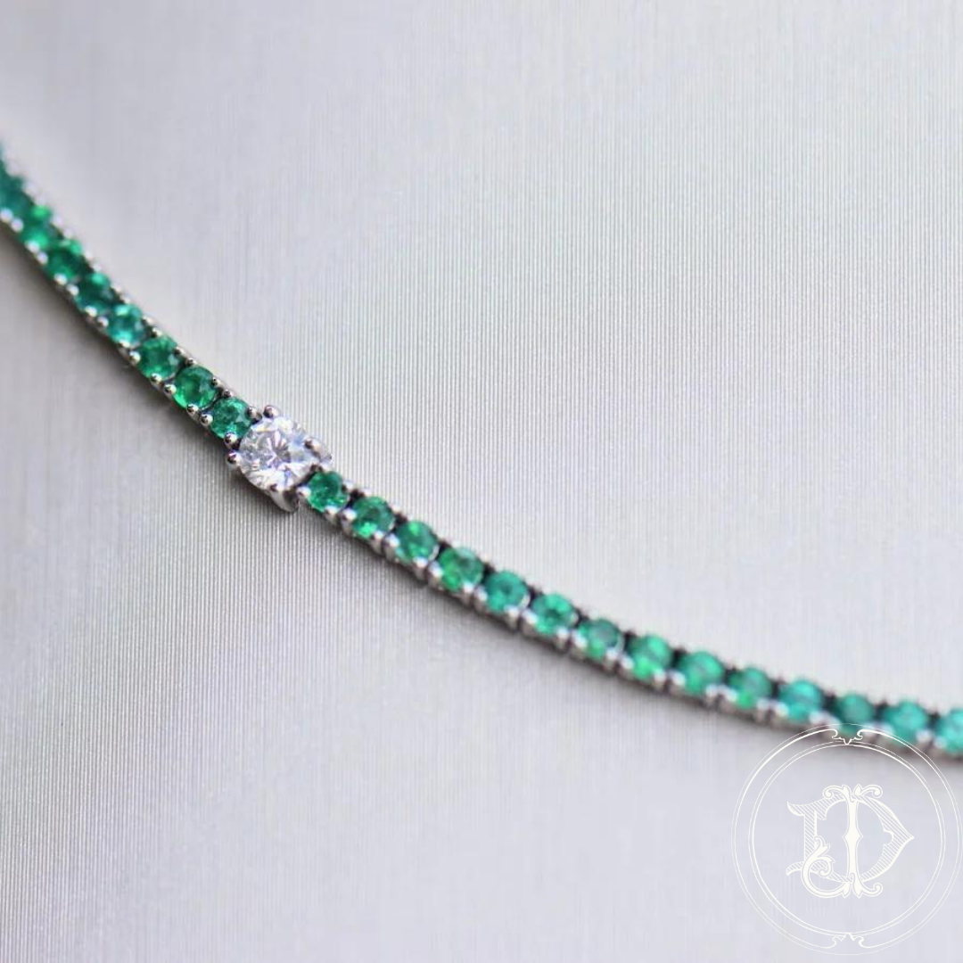 Emerald and Diamond Tennis Necklace