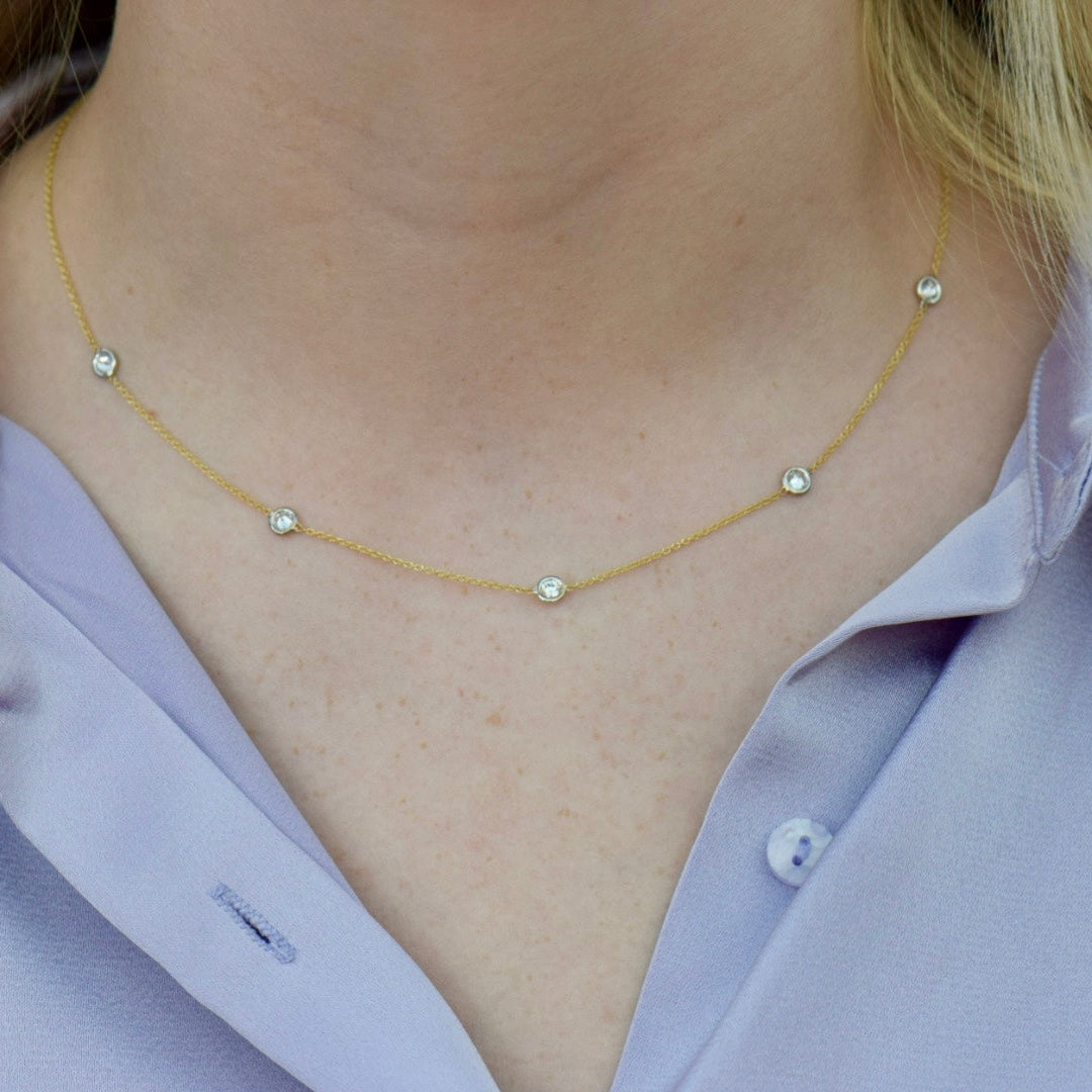 mixed metal diamond station necklace