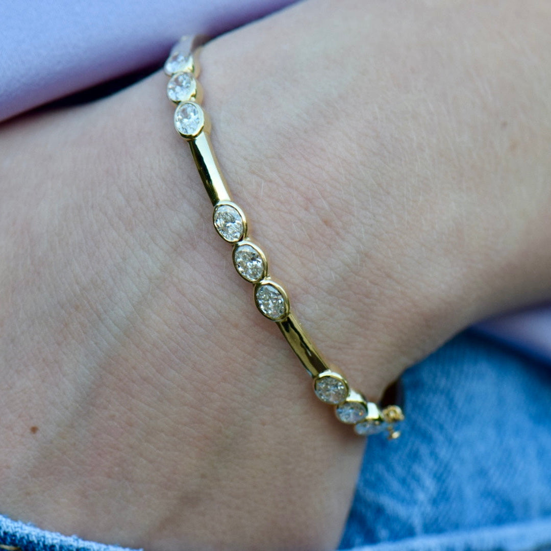 Oval diamond station bangle