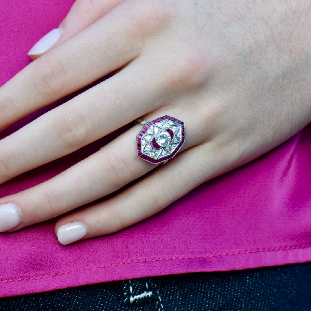 platinum diamond and ruby ring