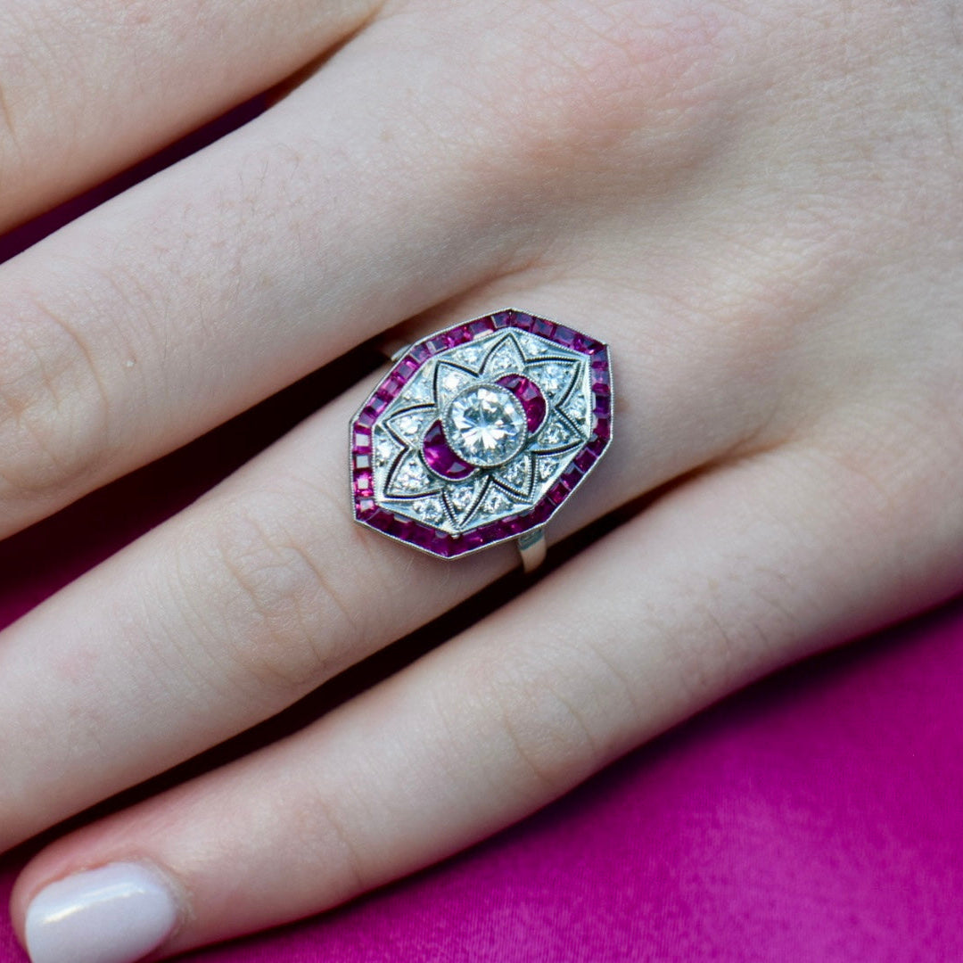 platinum diamond and ruby ring