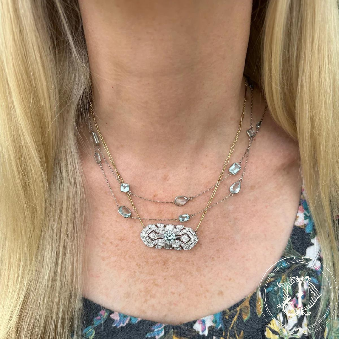 Platinum Aquamarine Station Necklace