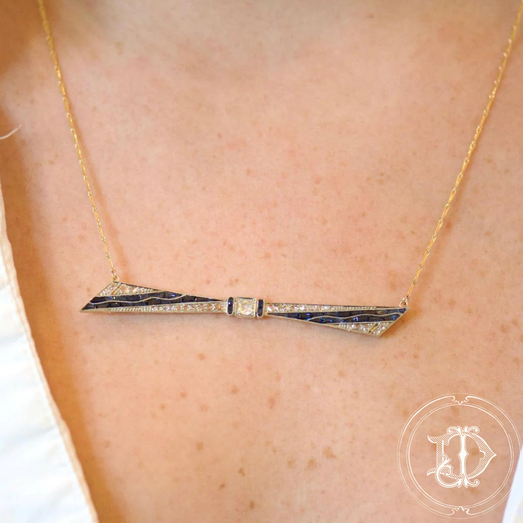 Sapphire and Rose Cut Diamond Bar Necklace