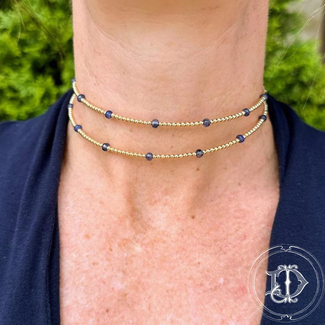 Yellow Gold Beaded Sapphire Choker
