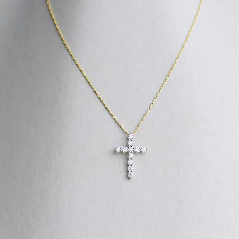 Mixed Metal Diamond Cross Necklace