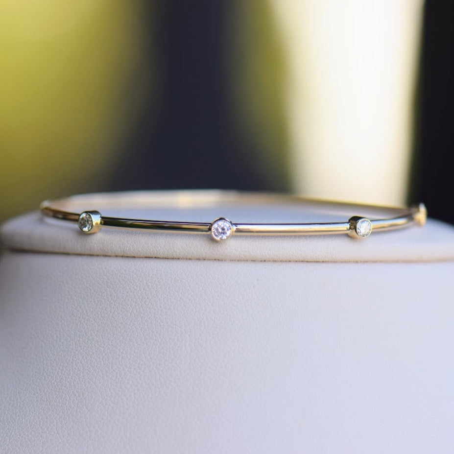 Yellow Gold Diamond Station Bangle