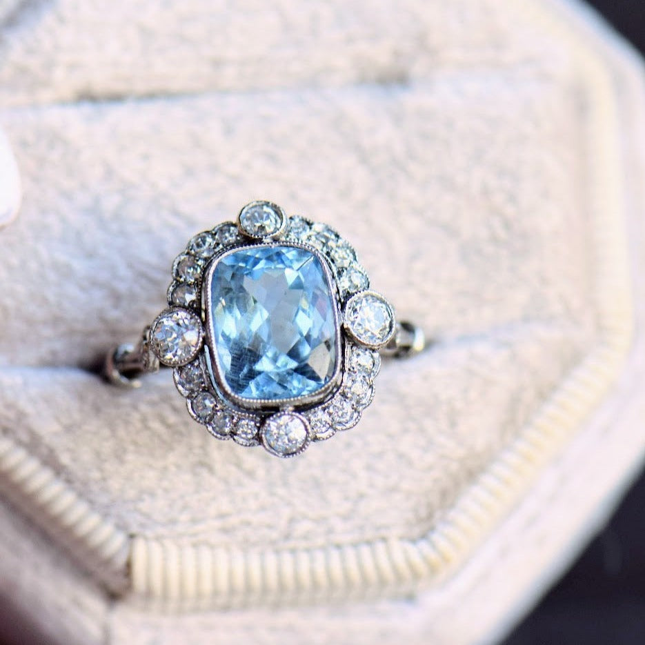 Platinum Aquamarine and Diamond RIng