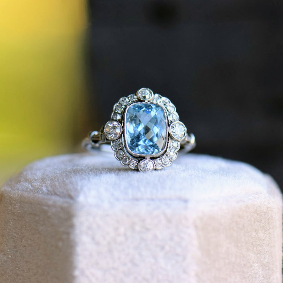 Platinum Aquamarine and Diamond RIng