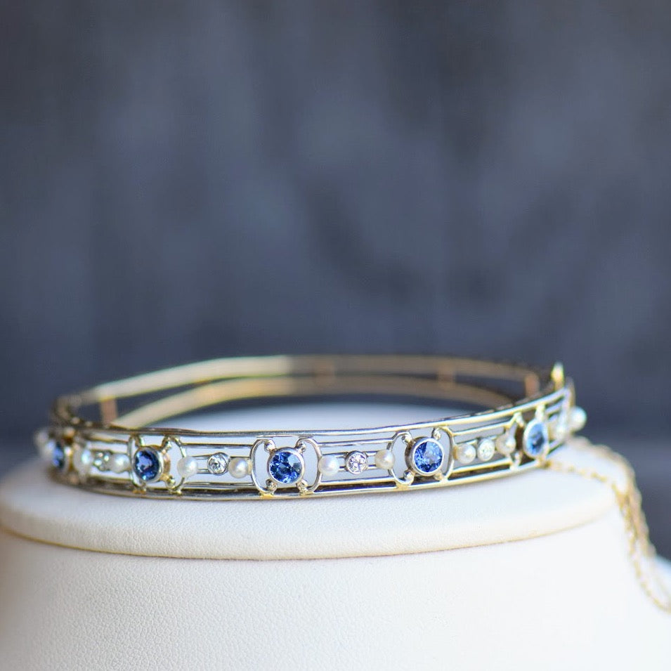 Sapphire Diamond and Pearl Bangle