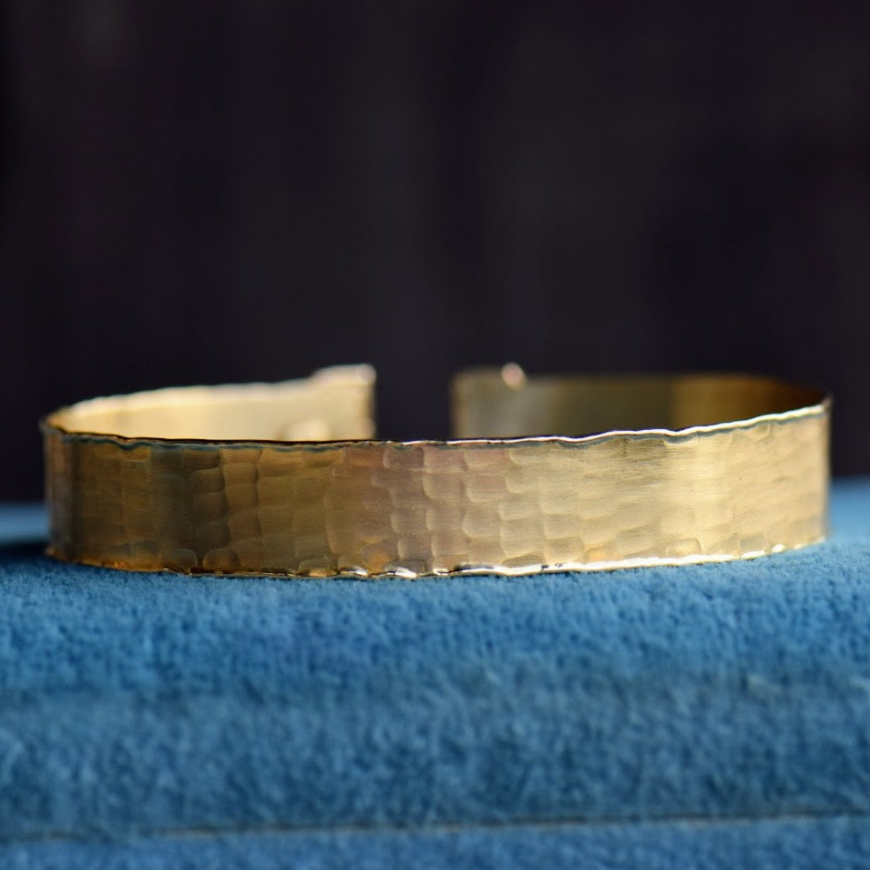 Yellow Gold Hammered Satin Cuff Bracelet