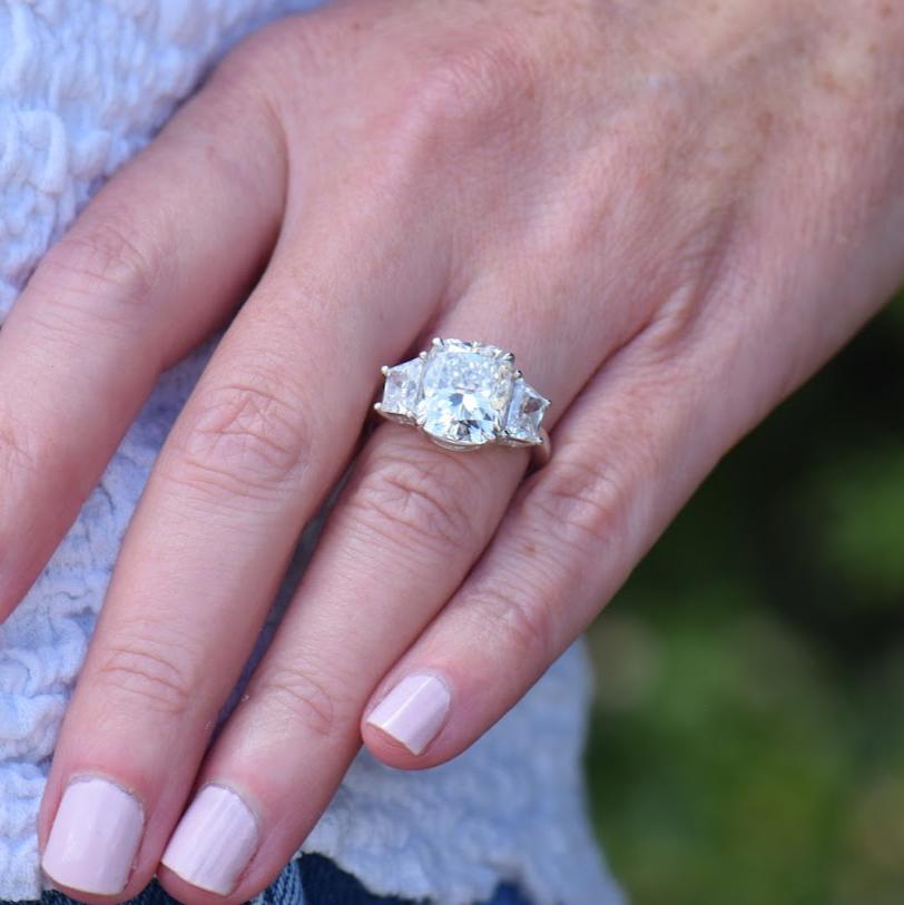 Elongated Cushion and Trapezoid Engagement Ring