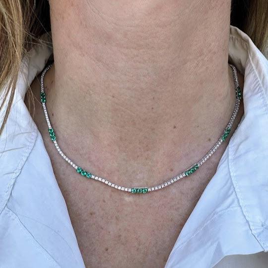 Diamond and Emerald Tennis Necklace