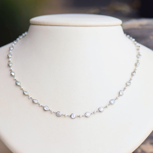 Diamond and Pearl Station Necklace