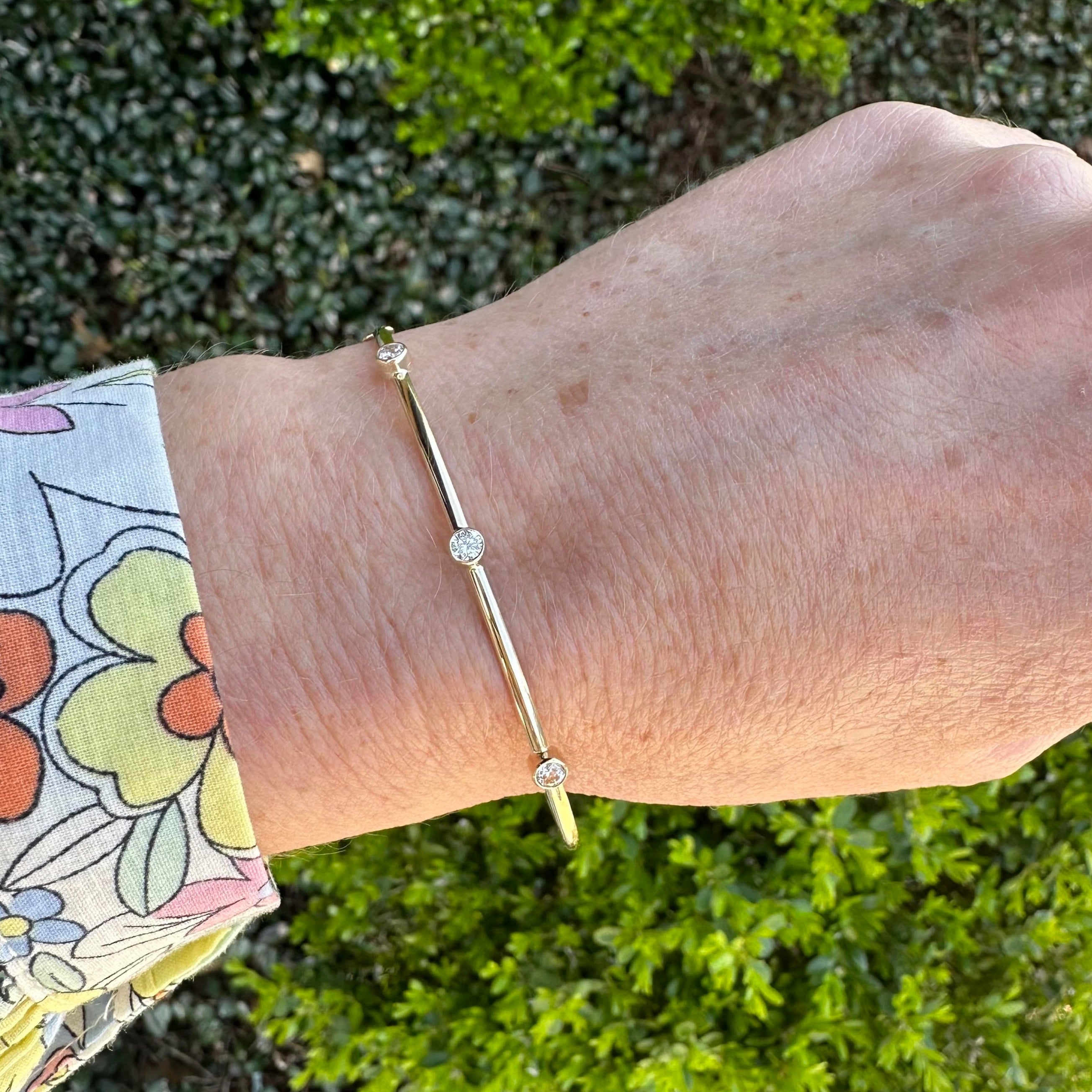 Yellow Gold Diamond Station Bangle