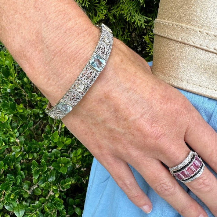Aquamarine and Diamond Filigree Bracelet