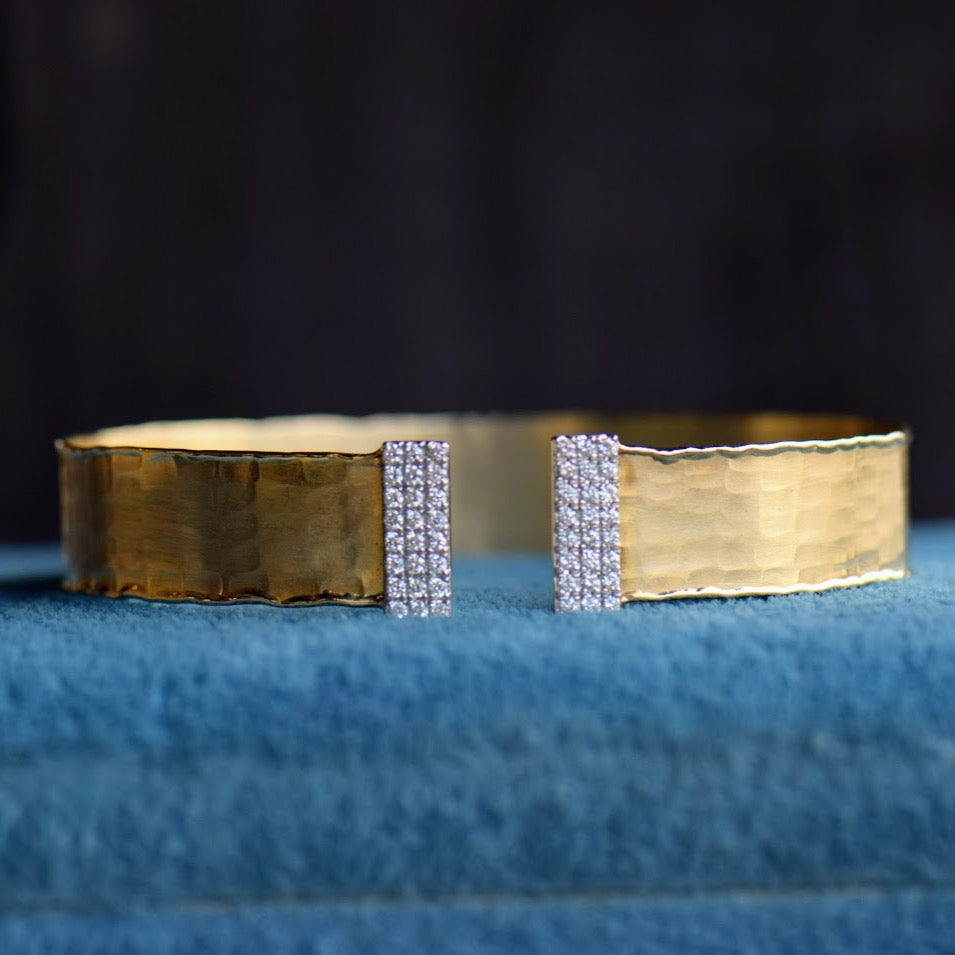 Yellow Gold Hammered Satin Cuff Bracelet