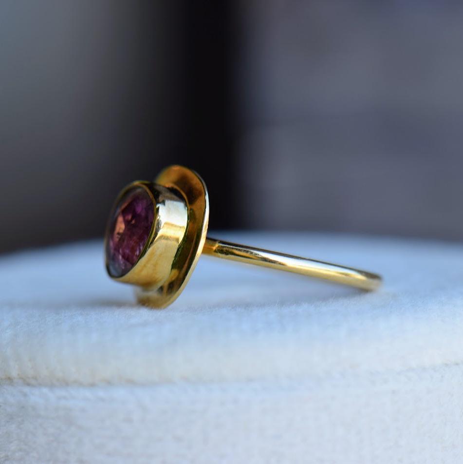 Watermelon Tourmaline Rose Cut Bezel Ring