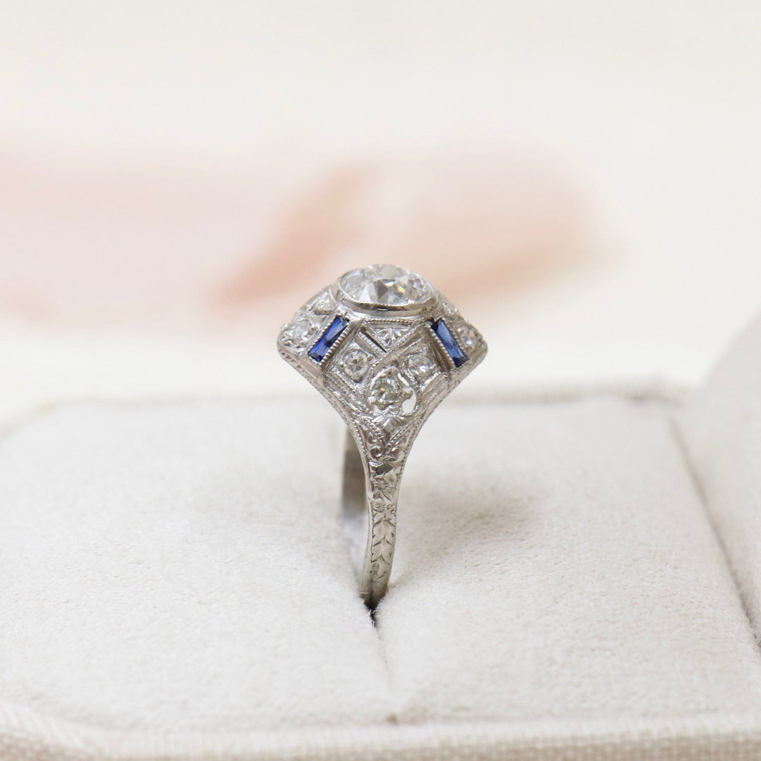 Diamond and Sapphire Filigree Ring