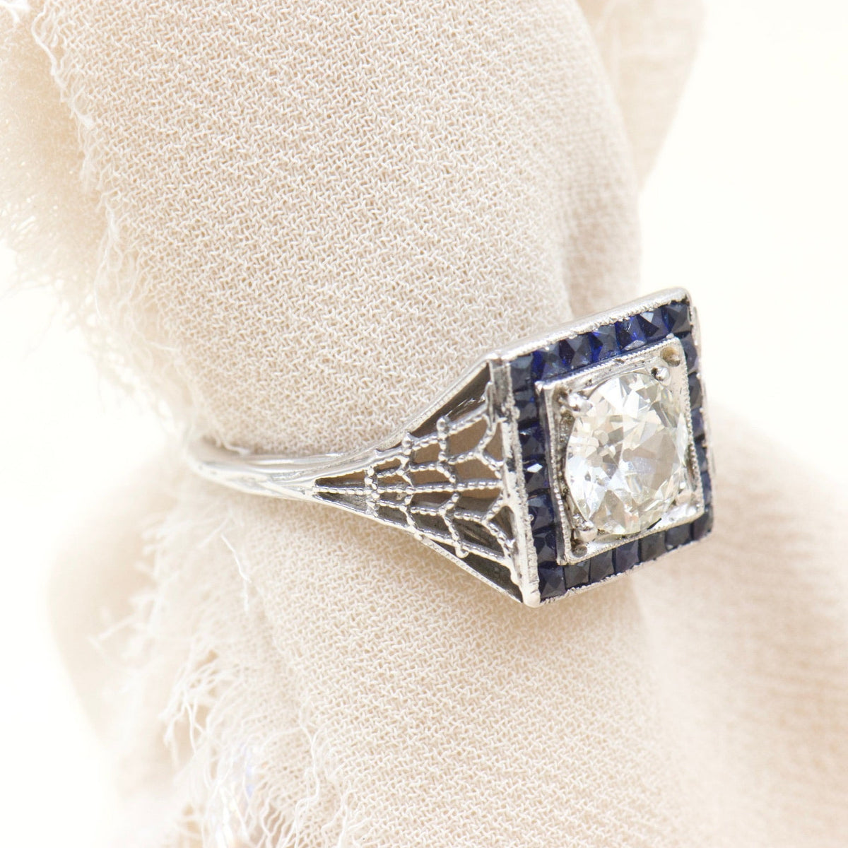 Diamond and Sapphire Square Ring