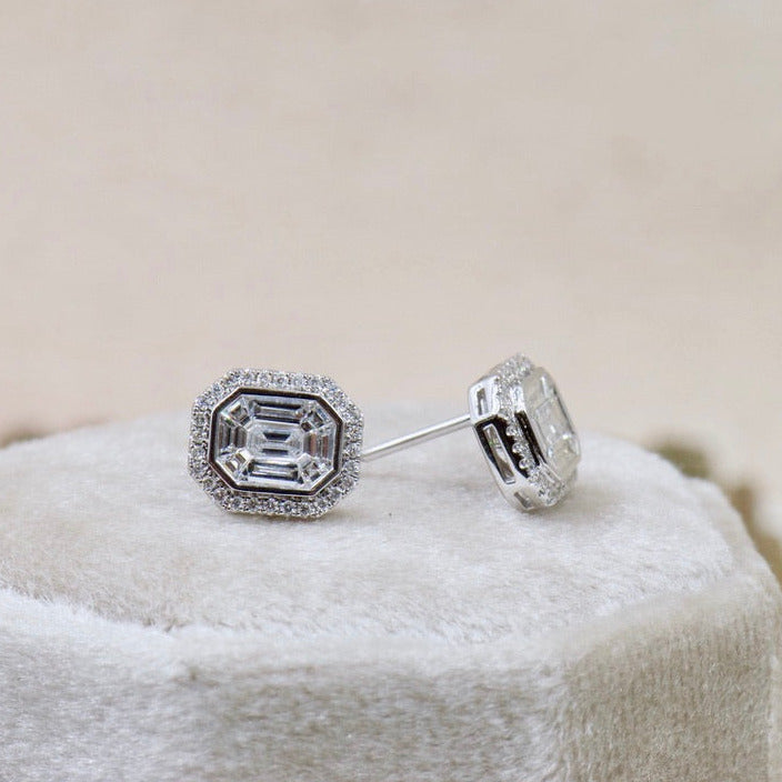 Emerald Mosaic Diamond Halo Studs