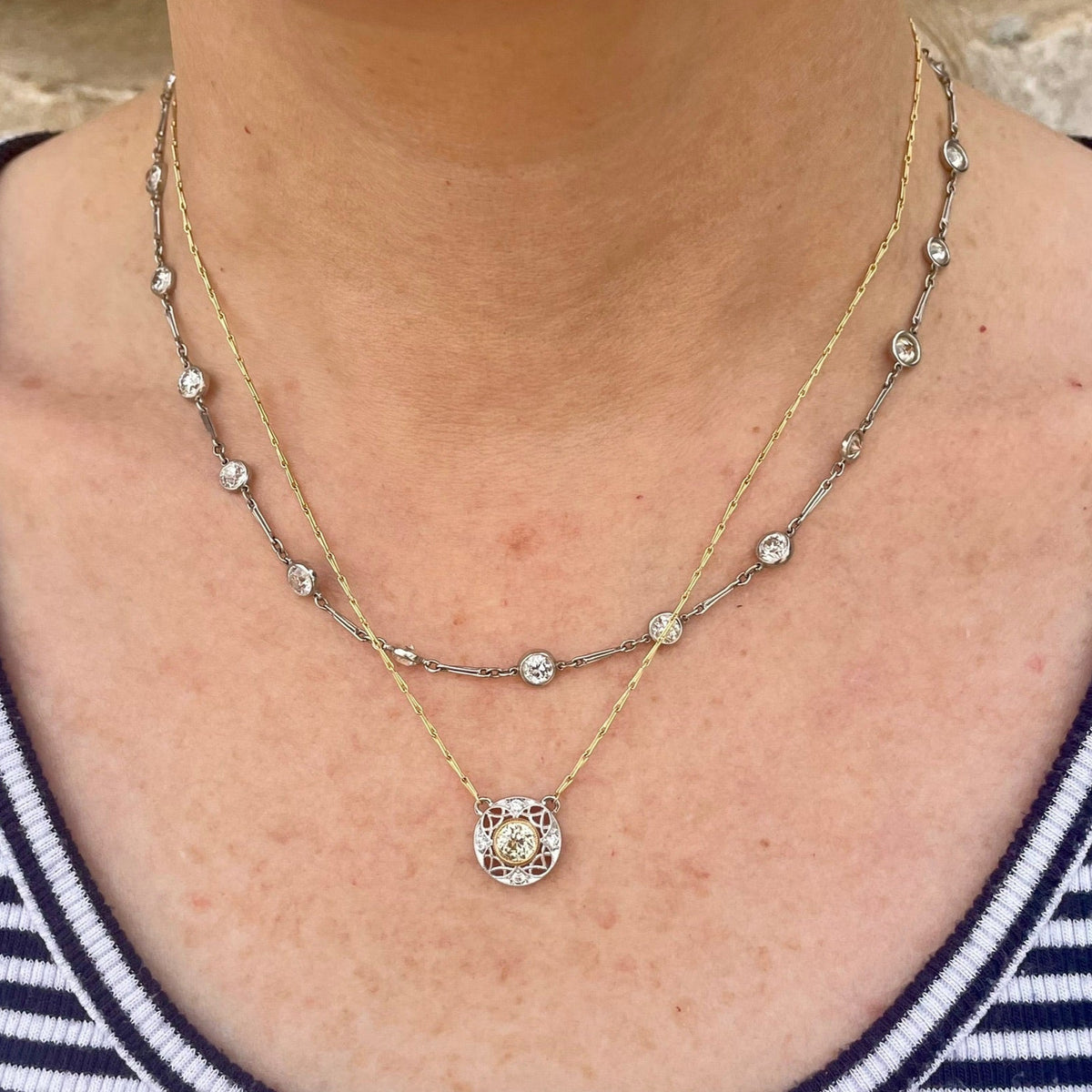 Antique Inspired Two Toned Yellow Diamond Pendant