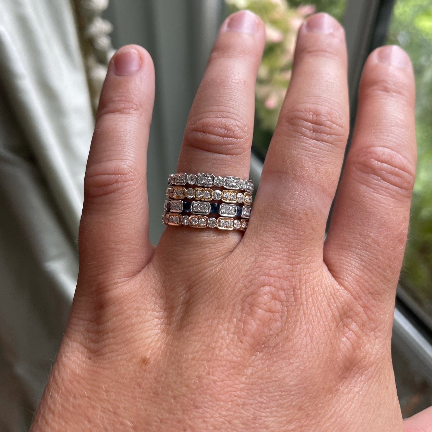 White Gold Sapphire and Diamond Band