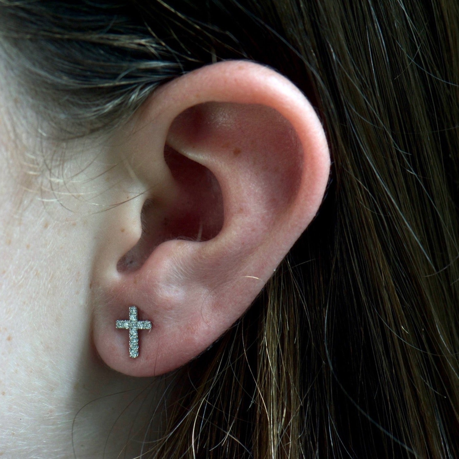 Yellow Gold Diamond Cross Earrings