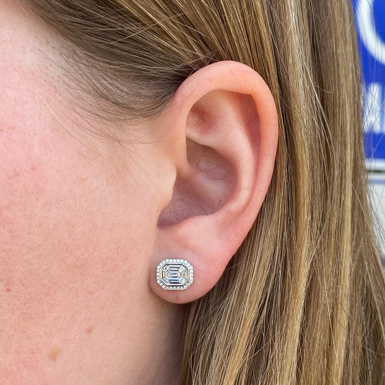 Emerald Mosaic Diamond Halo Studs