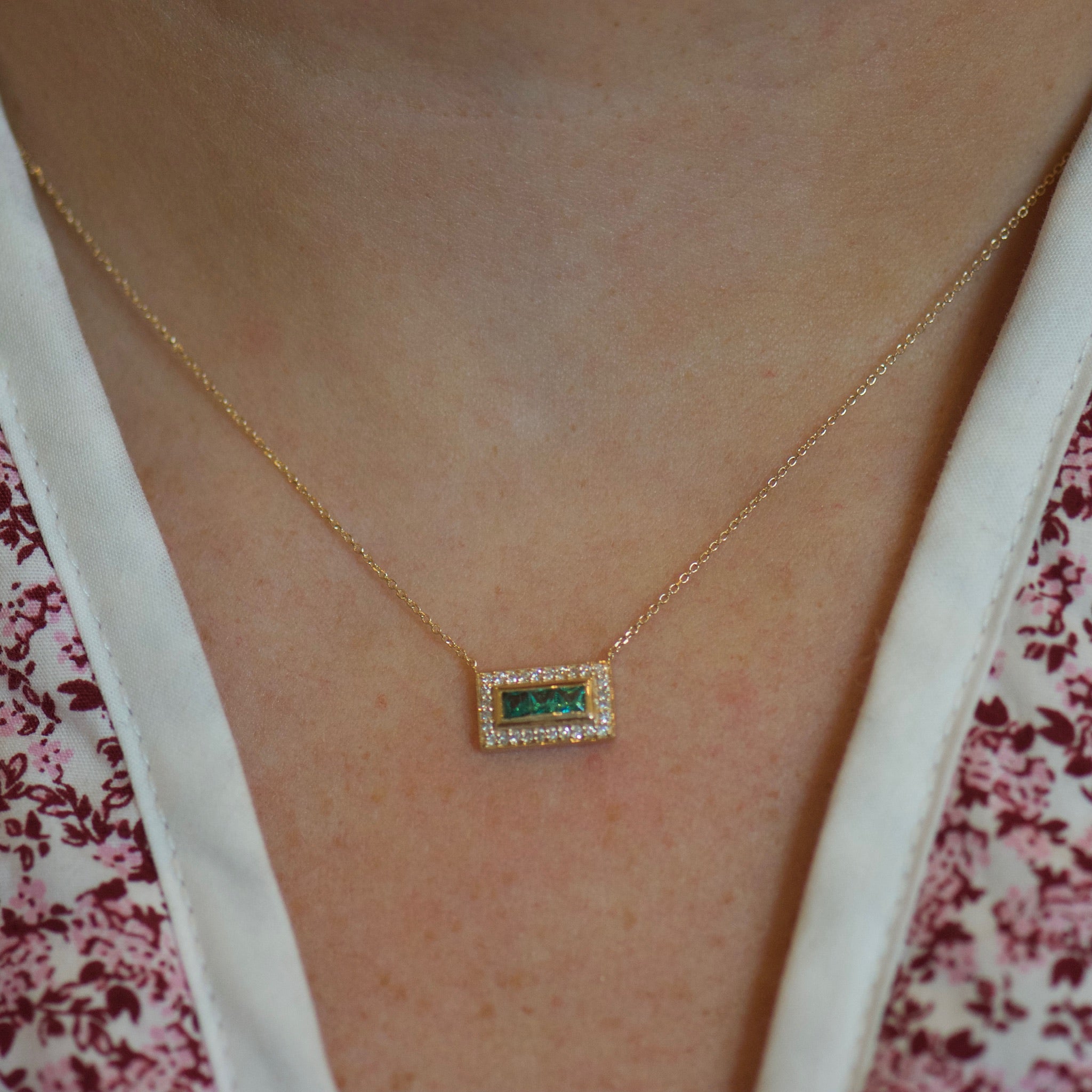 Emerald and Diamond Charm Necklace