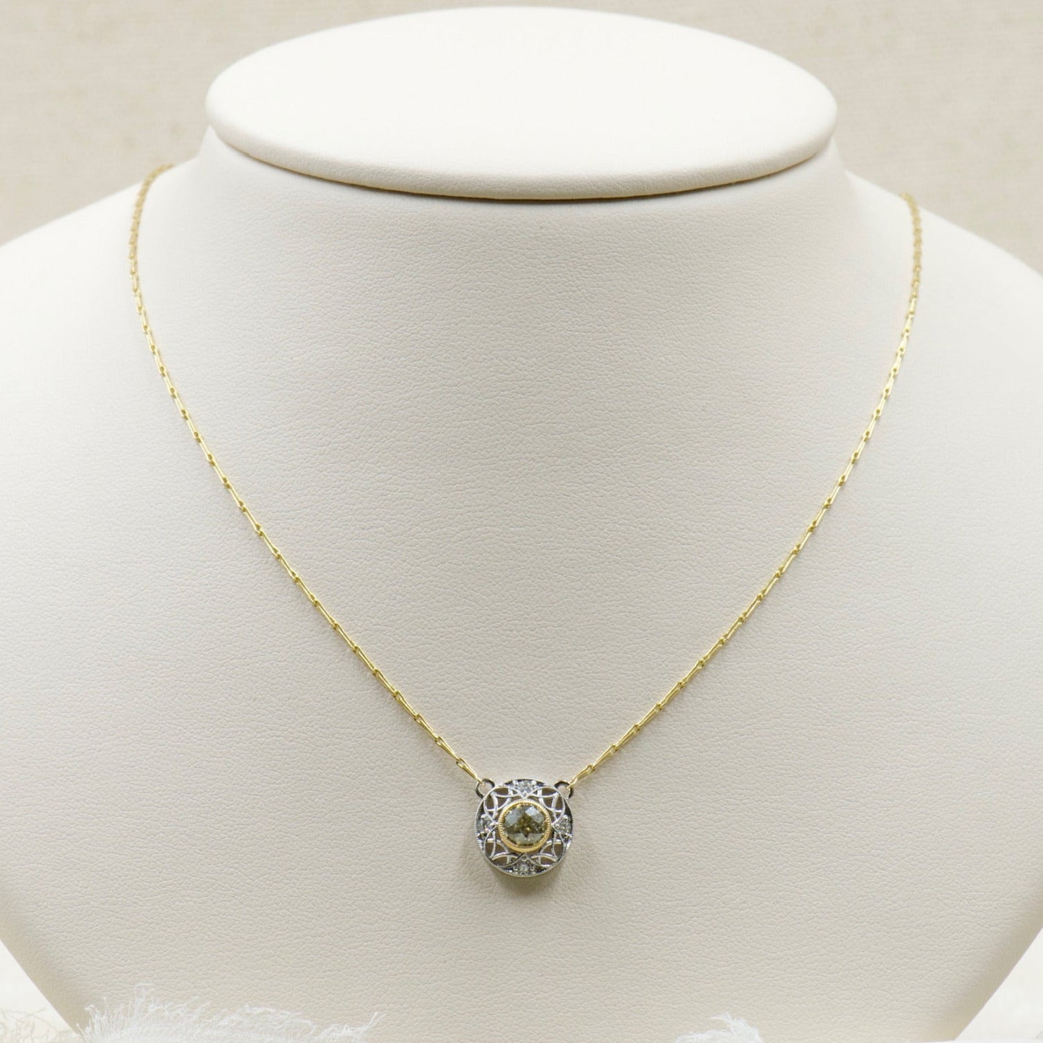 Antique Inspired Two Toned Yellow Diamond Pendant
