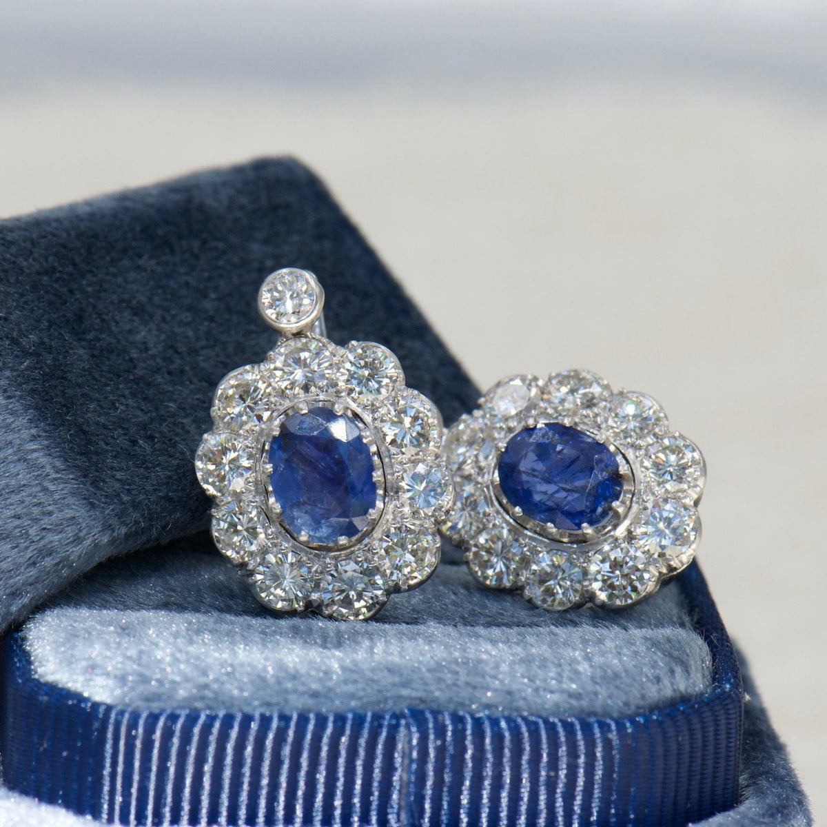 Ceylon Sapphire and Diamond Halo Drops