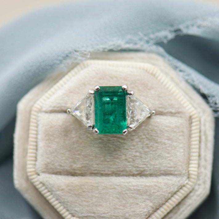 Emerald and Trillion Cut Diamond Ring