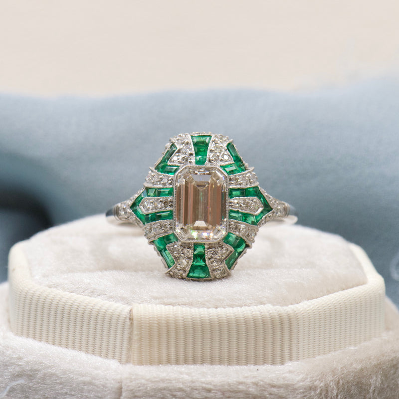 Art Deco Diamond and Emerald Ring