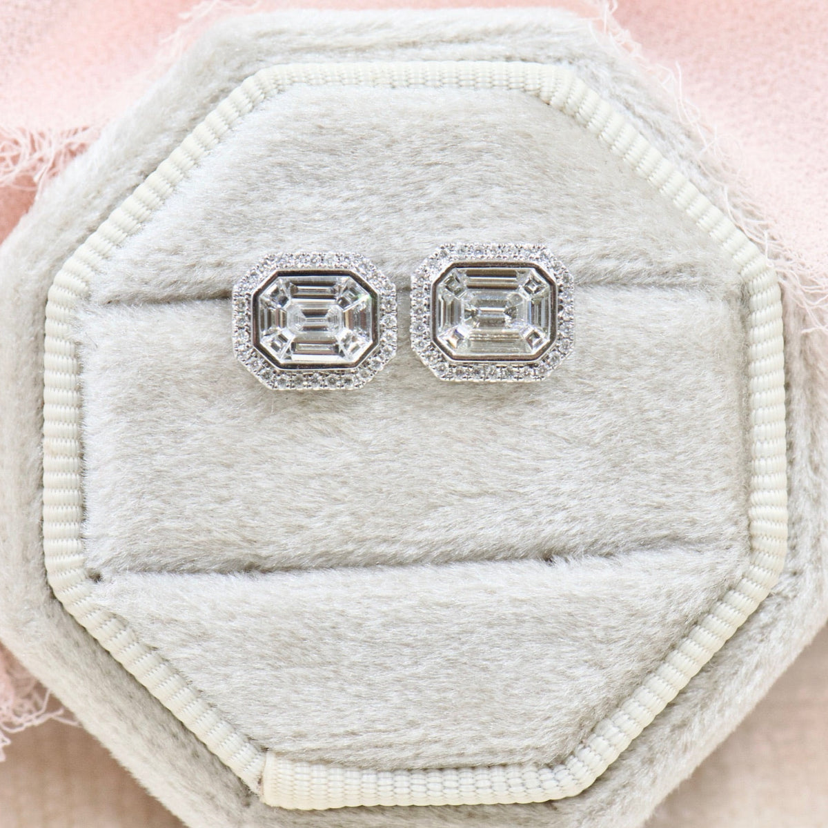Emerald Mosaic Diamond Halo Studs