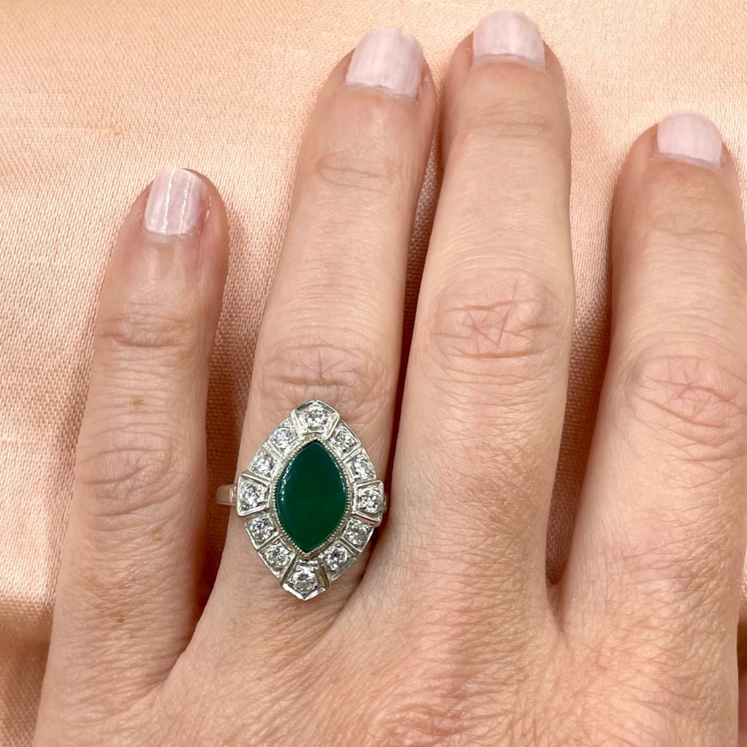 Chrysoprase and Diamond Ring