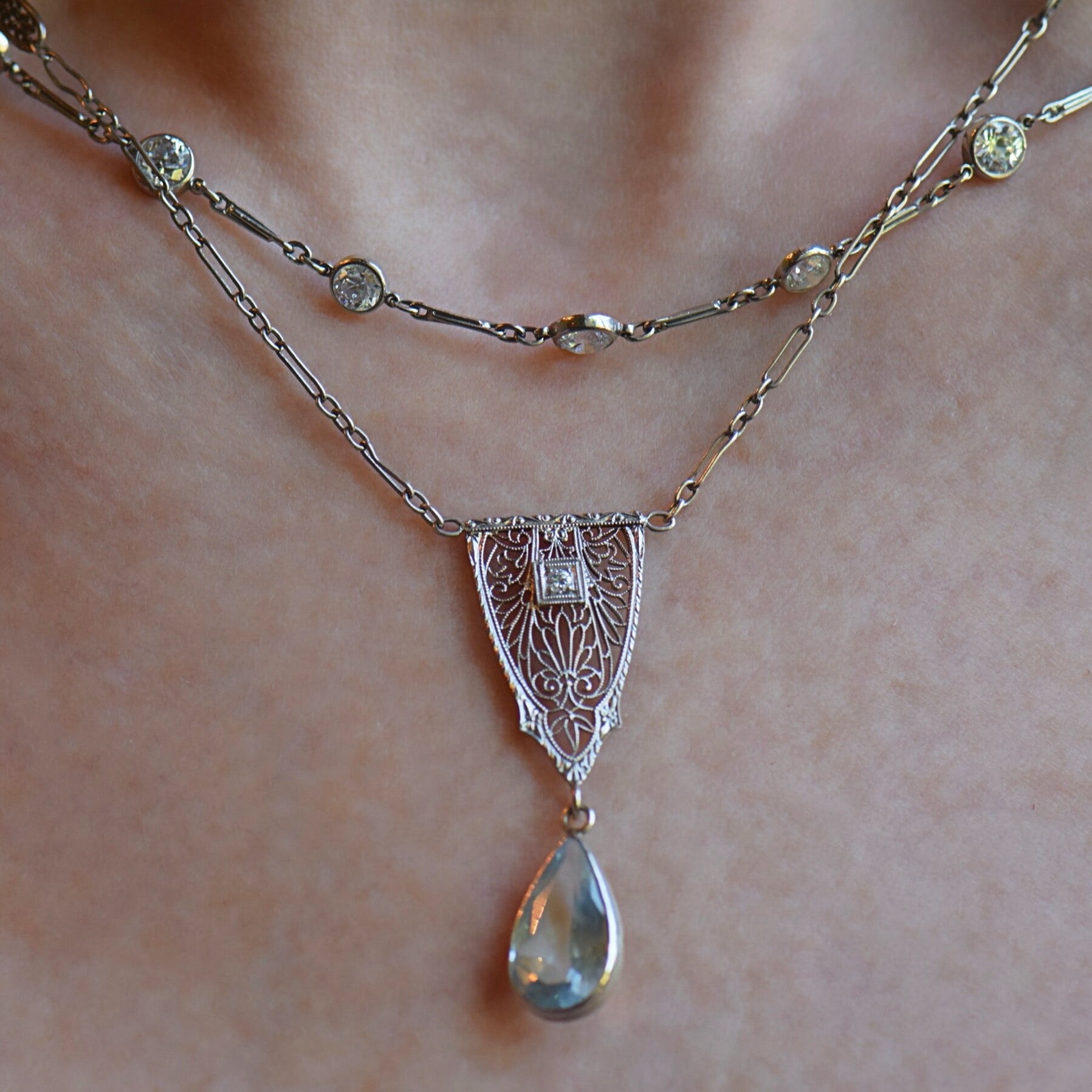 Aquamarine and Diamond Necklace