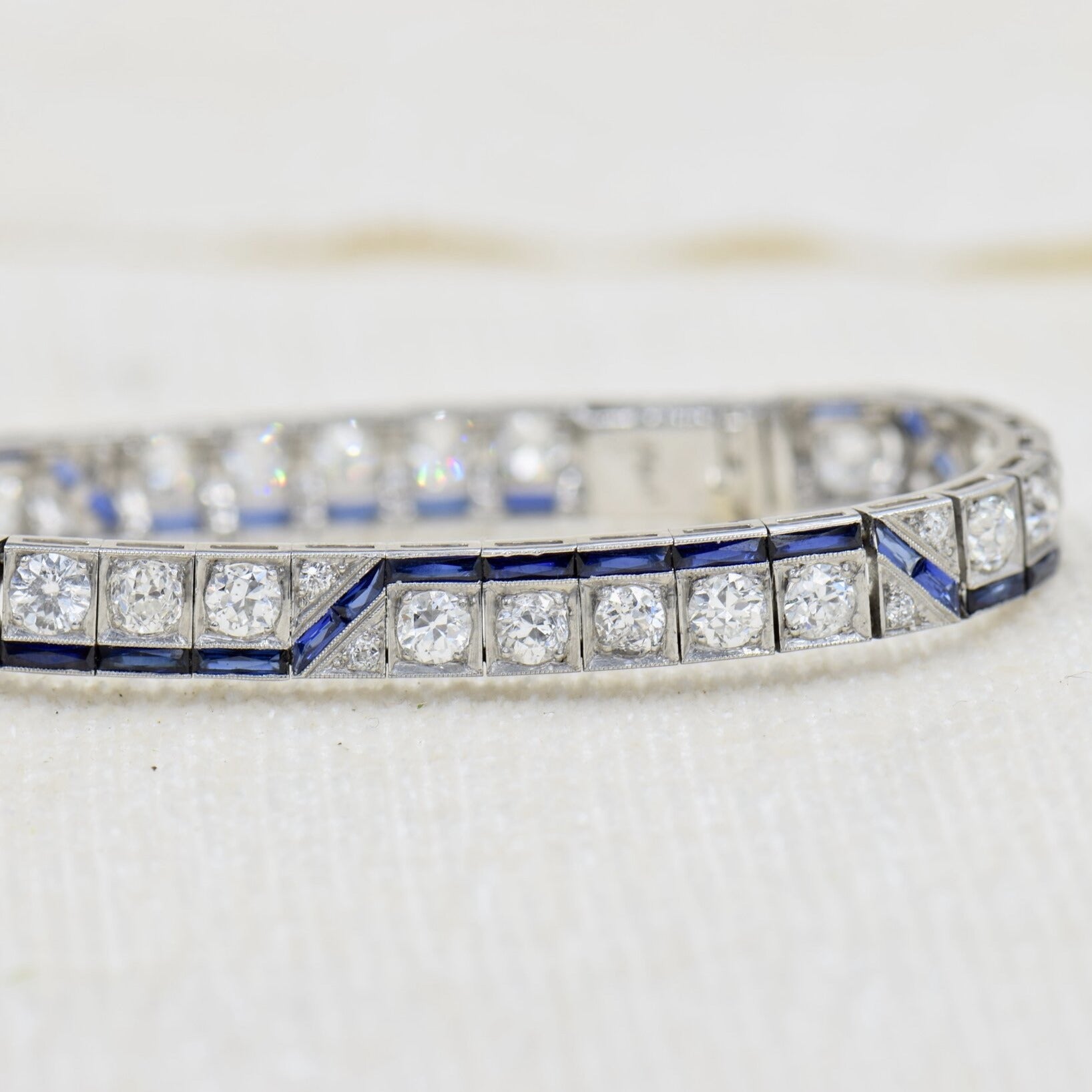 Art Deco Diamond and Sapphire Line Bracelet