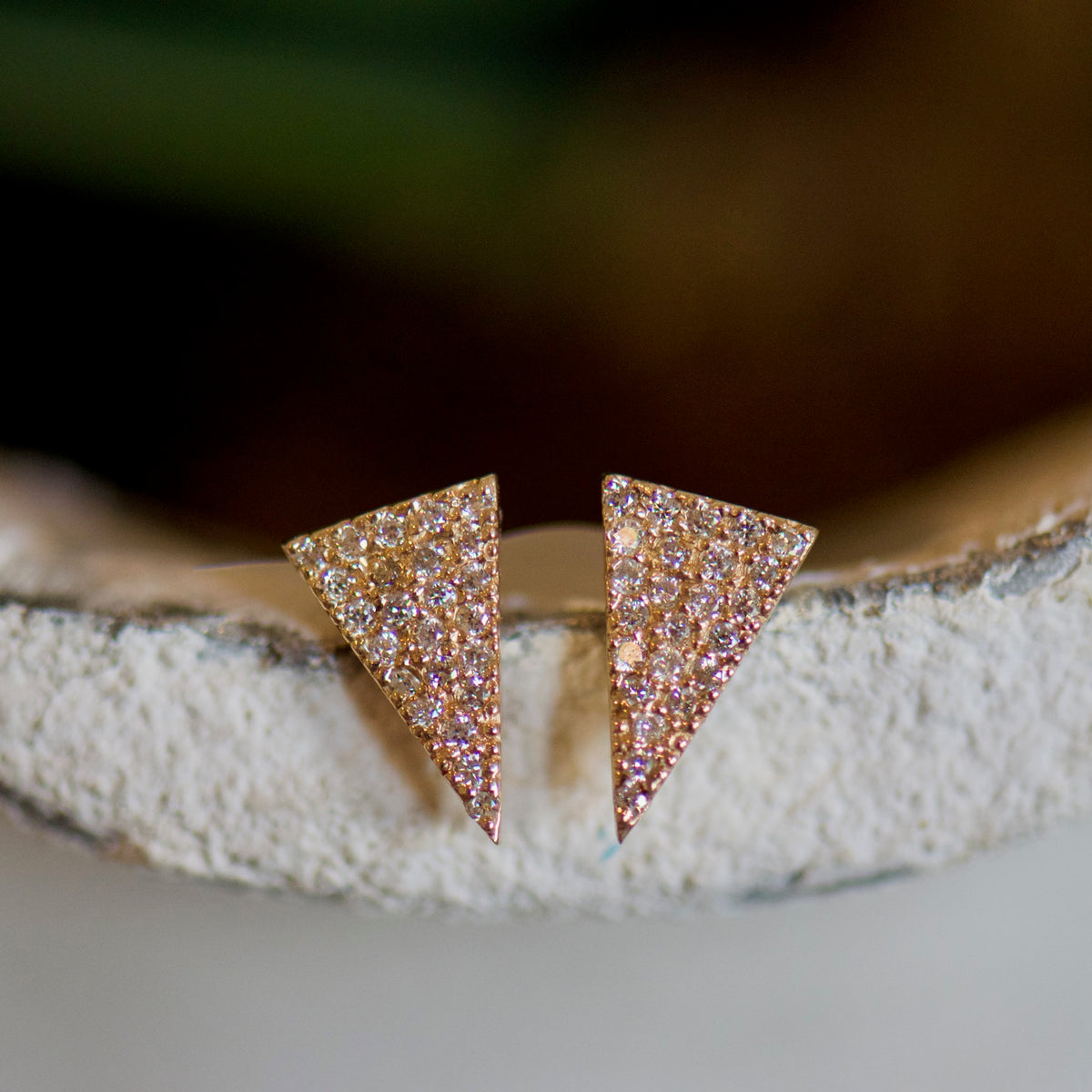 Yellow Gold Traingle Diamond Earrings