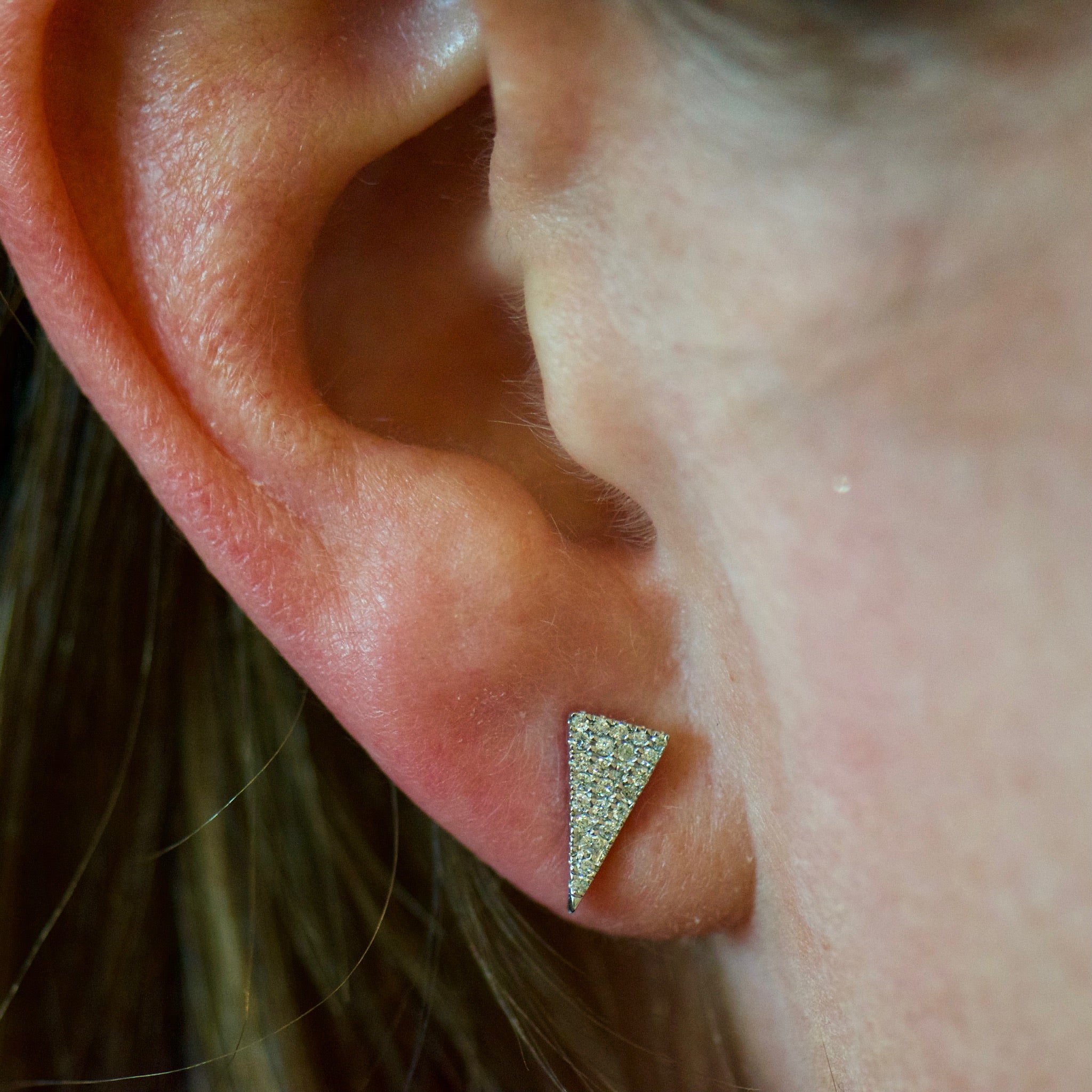 Yellow Gold Traingle Diamond Earrings