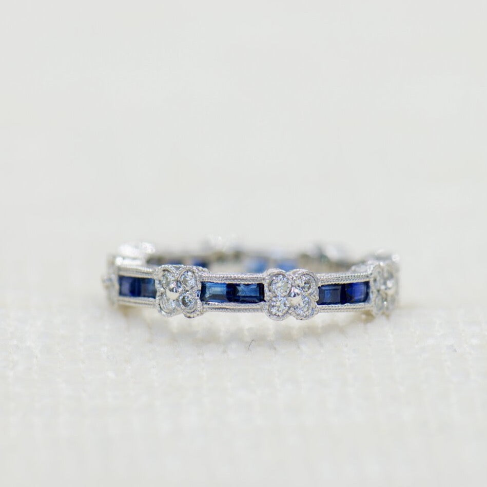 Sapphire and Diamond Quatrefoil Band