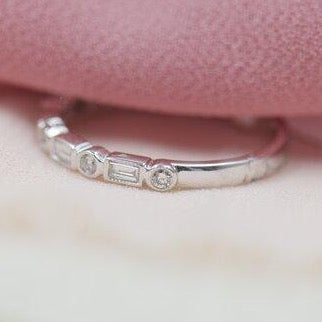 Baguette and Round Diamond Half Eternity Band