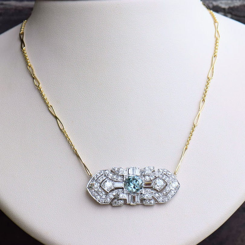 Antique Diamond and Blue Zircon Necklace