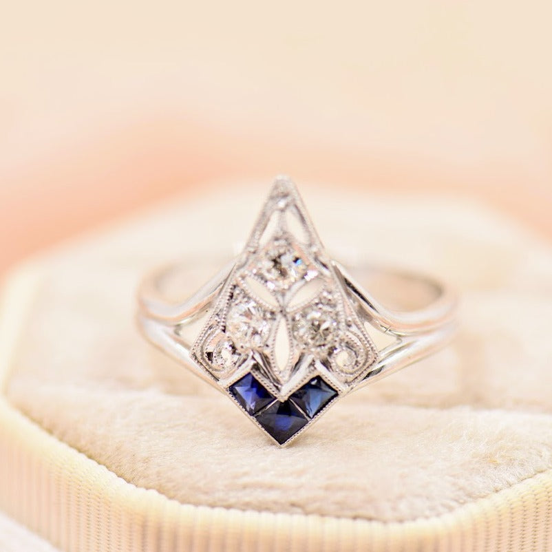 Art Deco Diamond and Sapphire Ring