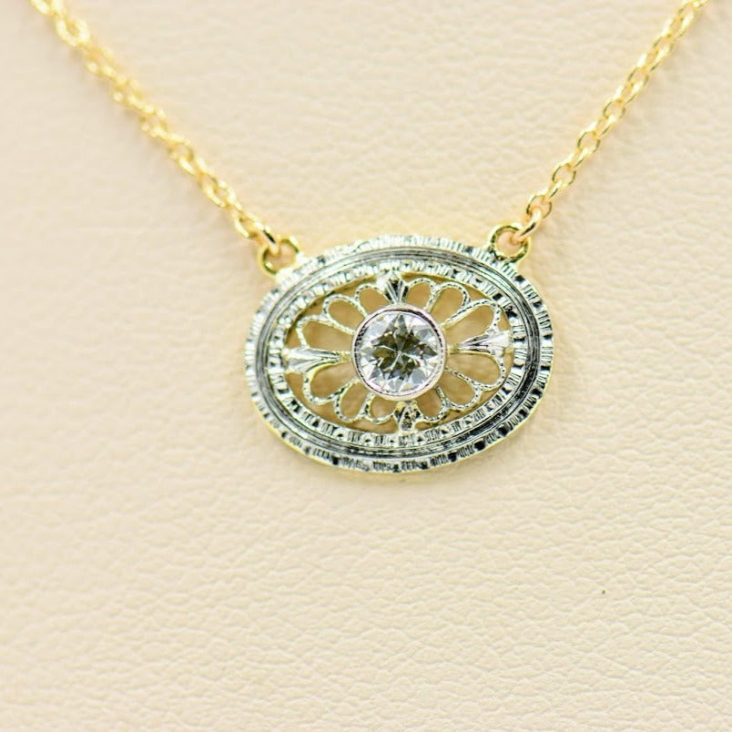 Oval Filigree and Diamond Necklace