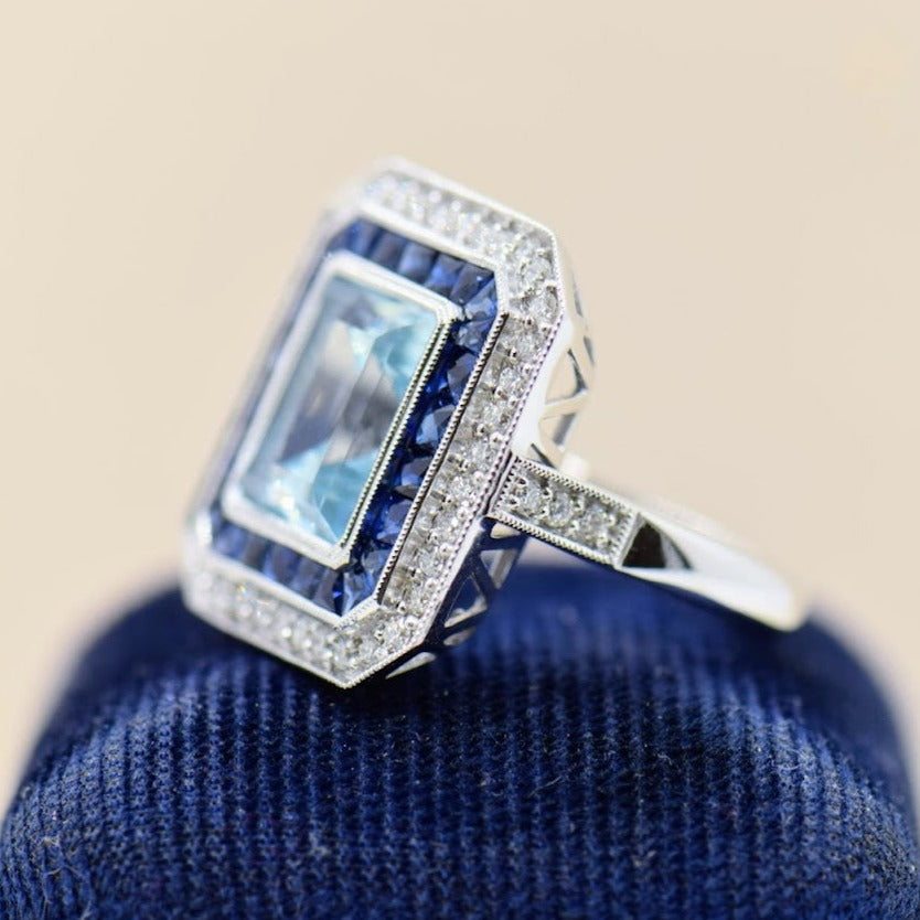 Aquamarine Sapphire and Diamond Ring
