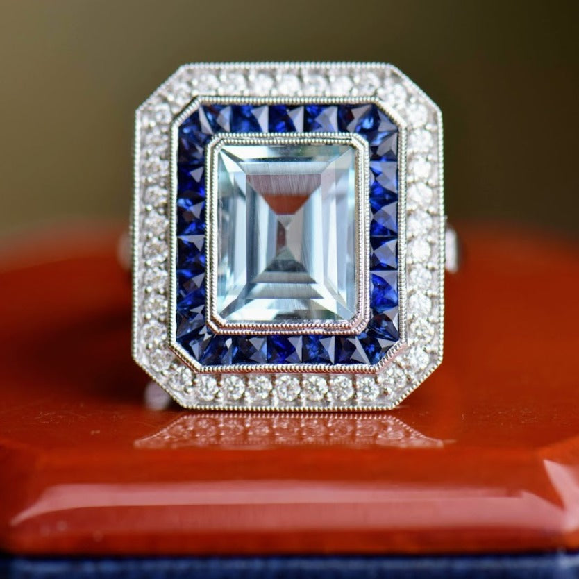 Aquamarine Sapphire and Diamond Ring