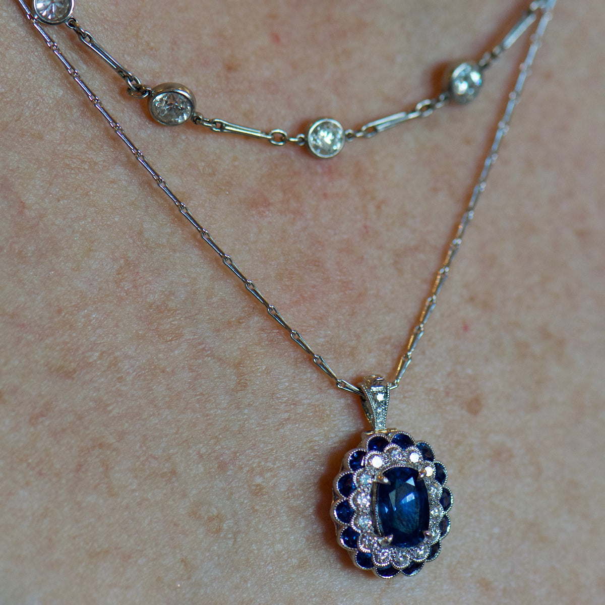 Sapphire and Diamond Necklace and Ring