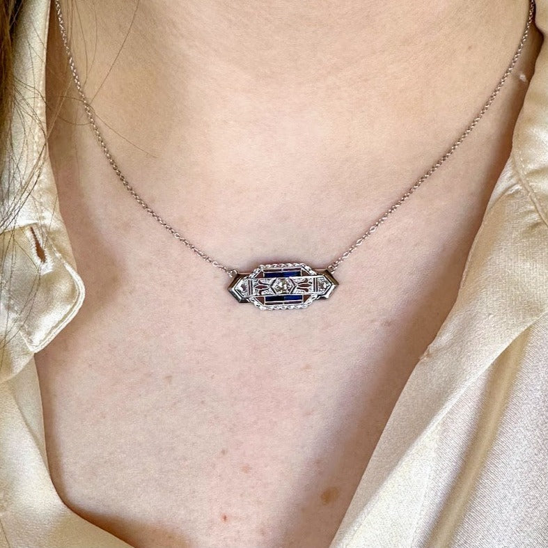 Diamond and Sapphire Pin Conversion Necklace