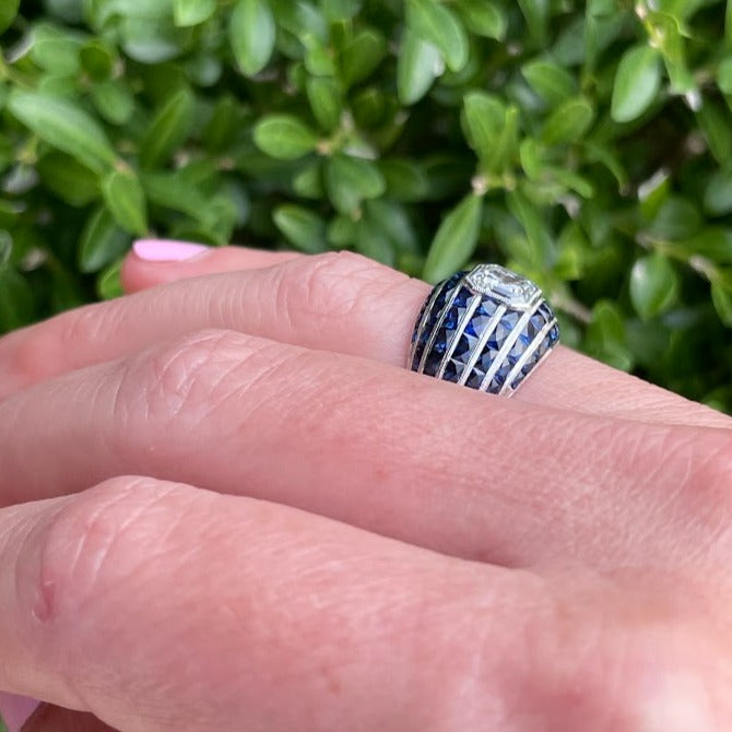 Diamond and French Cut Sapphire Ring